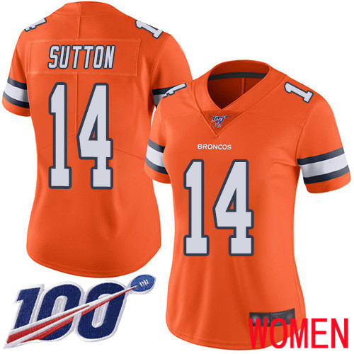 Women Denver Broncos #14 Courtland Sutton Limited Orange Rush Vapor Untouchable 100th Season Football NFL Jersey->denver broncos->NFL Jersey
